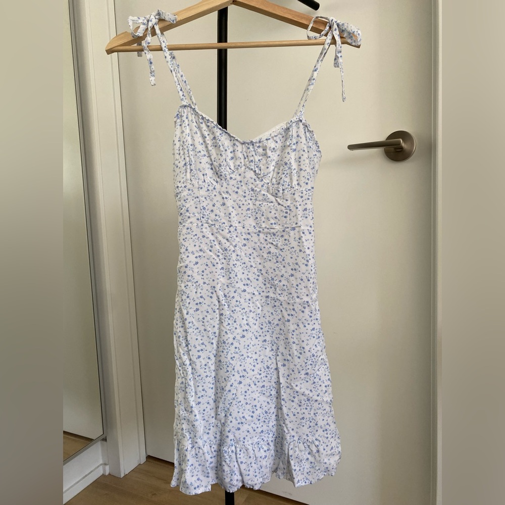 Hollister White Mini Dress with Light Blue Floral Print